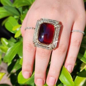 GIA 18k Gold Antique Diamond & Garnet Ring 19grams